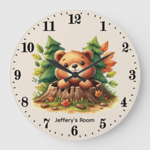 Grande Horloge Ronde Mignon ours bébé unisexe ajouter un nom