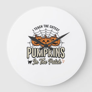 Grande Horloge Ronde Mignon professeur de citrouille Design Halloween_1