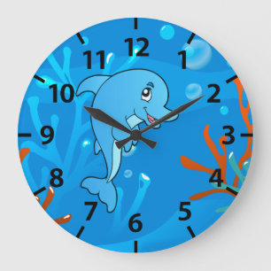 Grande Horloge Ronde Mignonne cadenas d'océan Dolphin