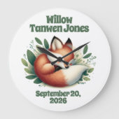 Grande Horloge Ronde Mignonne Fox dormir dans la crèche Feuille (Recto)