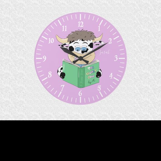 Grande Horloge Ronde Mignonne Lecture Caricature Vache Girl Room Mur Ho