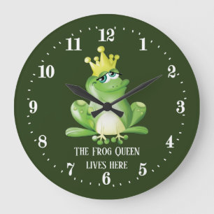 Grande Horloge Ronde mignonne reine de grenouille ajouter du texte