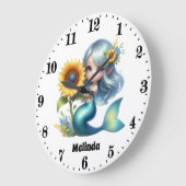 Grande Horloge Ronde Mignonnes filles imaginaire sirène ajouter nom (Angle)