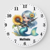 Grande Horloge Ronde Mignonnes filles imaginaire sirène ajouter nom (Recto)