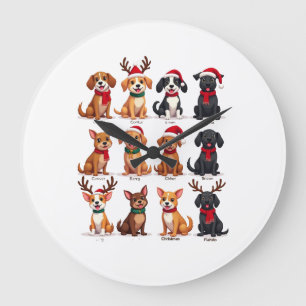 Grande Horloge Ronde Mignons 12 chiens Xmas drôles amateurs de chiens N