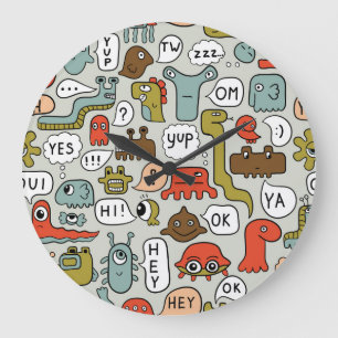 Grande Horloge Ronde Mignons monstres de dessin : Arrière - plan sans c