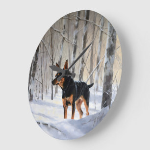 Grande Horloge Ronde Mince Pinscher Laisser Neige Noël