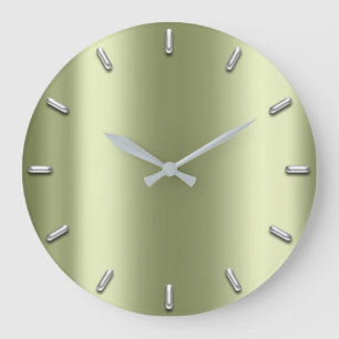 Grande Horloge Ronde Minimalisme gris argent Monnaie verte citron Éléga