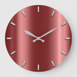 Grande Horloge Ronde Minimalisme gris argenté Maroon bordeaux