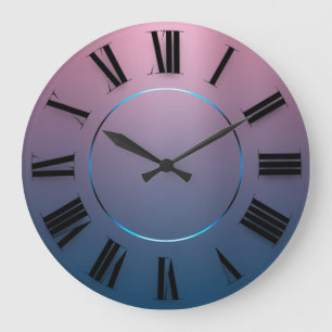 Grande Horloge Ronde Minimalisme moderne Numéros romains bleu rose Omb