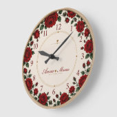 Grande Horloge Ronde Minimalist Red Rose Elegant Floral Classic Rose (Angle)