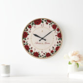 Grande Horloge Ronde Minimalist Red Rose Elegant Floral Classic Rose (Maison)