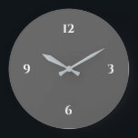 Grande Horloge Ronde Minimaliste gris et blanc<br><div class="desc">L'horloge artistique moderne présente un design minimaliste dans une palette de couleurs gris et blanc. Un design simple et simple avec des chiffres blancs sur un arrière - plan gris. Un ajout moderne à votre cuisine, salon ou mur de bureau, un cadeau de bureau moderne et réfléchi ou un cadeau...</div>