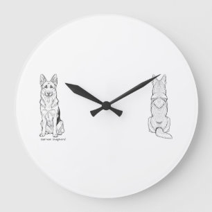 Grande Horloge Ronde Minimaliste Ligne d'Art de Chien de Berger Alleman