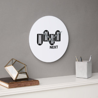 Grande Horloge Ronde Minimaliste Moderne Abstrait Géométrique Noir et B