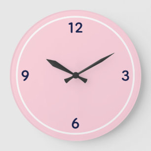 Grande Horloge Ronde Minimaliste Rose Bébé & Bleu Marine Grand Numéro