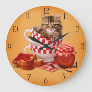 Grande Horloge Ronde minou de tasse de thé