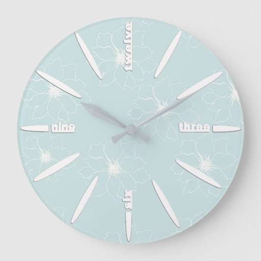 Grande Horloge Ronde Mint Blue Succulents sur motif simple Répéter (Recto)