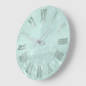 Grande Horloge Ronde Mint Green Pastel Parties scintillant Gris Métal R (Angle)