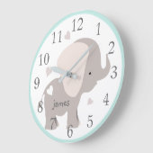 Grande Horloge Ronde Mint Grey Elephant Nursery Wall Clock (Angle)