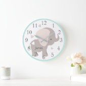Grande Horloge Ronde Mint Grey Elephant Nursery Wall Clock (Maison)