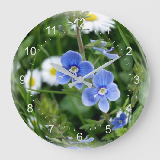 Grande Horloge Ronde minuscules fleurs bleues (Recto)
