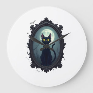Grande Horloge Ronde Miroir de chat hanté