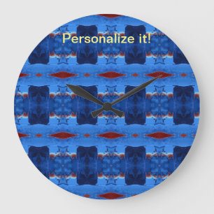 Grande Horloge Ronde Mirrored and tiled blue, black, red design