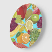 Grande Horloge Ronde Mixed Tropical Fruit Illustration Pattern (Angle)