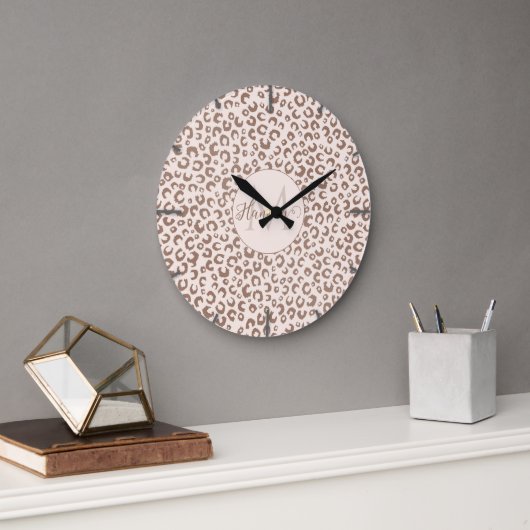 Grande Horloge Ronde Mocha Mousse et crème Tan Leopard Motif (Bureau)