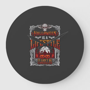 Grande Horloge Ronde Mode de vie Halloween Chauve-souris Crâne Cimetièr