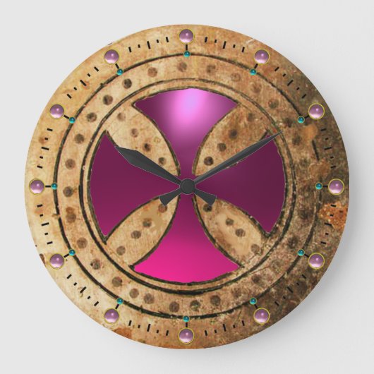 Grande Horloge Ronde MODÈLE ANTIQUE CROIX Améthyste rose violet Gem (Recto)