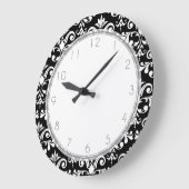 Grande Horloge Ronde Modèle Damas noir et blanc (Angle)