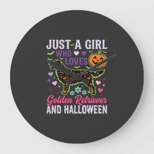 Grande Horloge Ronde Modèle de chien citrouille fille Halloween Golden