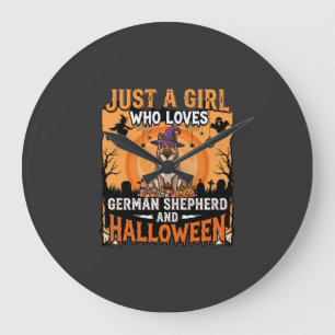 Grande Horloge Ronde Modèle de Chien Sorcière Fille Halloween Berger Al