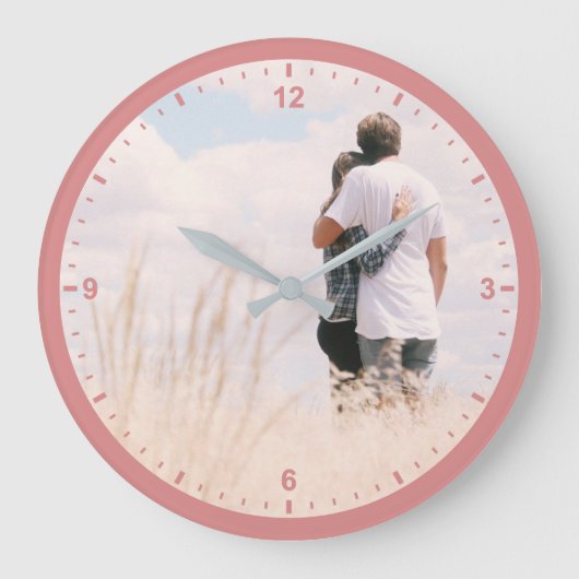 Grande Horloge Ronde Modèle de photo de couples amoureux Rose couleur r (Recto)