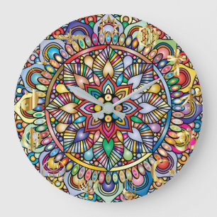 Grande Horloge Ronde Modèle de spectre de couleurs Mandala