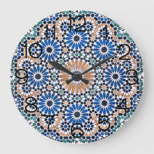 Grande Horloge Ronde Modèle Floral bleu vintage marocain