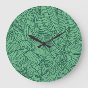 Grande Horloge Ronde Modèle floral Feuille tropical