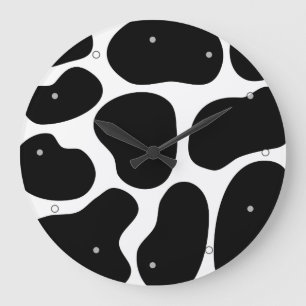 Grande Horloge Ronde Modèle noir et blanc d'impression de vache