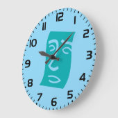 Grande Horloge Ronde Modern Abstract Face Line Art Teal (Angle)