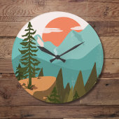 Grande Horloge Ronde Modern Abstract Forest, Mountains, and Sunrise