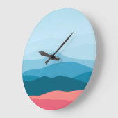 Grande Horloge Ronde Modern Abstract Pastel Blue Pink Mountains (Angle)