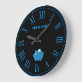 Grande Horloge Ronde Modern Blue Saving Time With Piggy Bank Wall Clock (Angle)