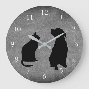 Grande Horloge Ronde Modern cat dog silhouettes pets chalkboard