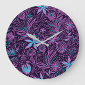 Grande Horloge Ronde Modern Dark Purple Floral Pattern (Recto)