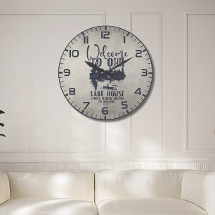Grande Horloge Ronde Modern Lake House Nom de famille