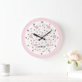 Grande Horloge Ronde Modern Pink Black Geometric Triangle Pattern (Maison)