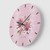 Grande Horloge Ronde Modern Pink Flowers Wall Clock (Angle)