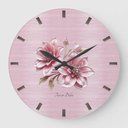 Grande Horloge Ronde Modern Pink Flowers Wall Clock (Recto)